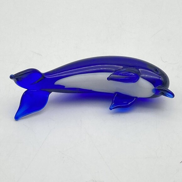 Art Glass‎ Dolphin Colbalt Blue Paperweight Figurine Ornamental Fish Vintage - Picture 3 of 5